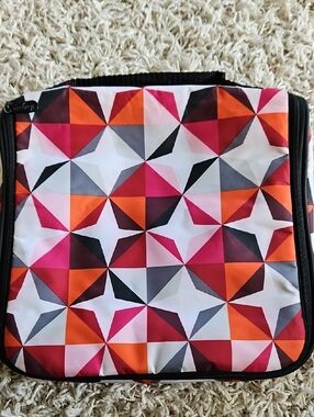 Thirty-one Geometric Multicolor Cosmetic Bag - Pink, Orange & Gray Pattern